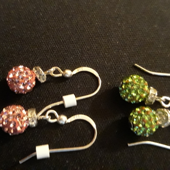 925 Sterling Silver and Crystal Earrings..1 inch..Pink/Green - Picture 7 of 10